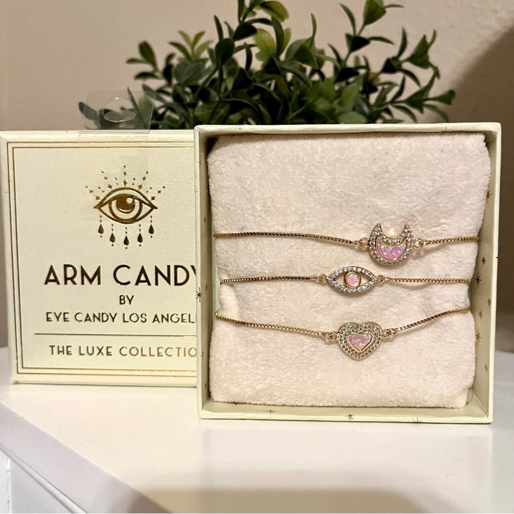 Arm Candy by Eye Candy Pink and Gold Bracelet Set of 3